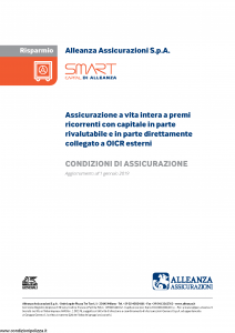Alleanza Assicurazioni - Smart Capital Di Alleanza Risparmio - Modello 10319523 Edizione 01-01-2019 [17P]