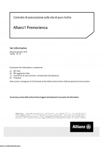 Allianz - Allianz1 Premorienza Set Informativo - Modello nd Edizione 01-01-2019 [33P]