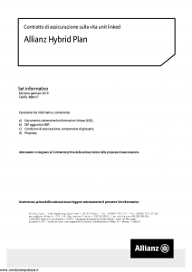 Allianz - Allianz Hybrid Plan Set Informativo - Modello nd Edizione 01-2019 [66P]