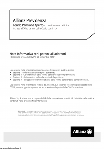 Allianz - Allianz Previdenza Fondo Pensione Aperto Nota Informativa - Modello nd Edizione 29-03-2018 [74P]