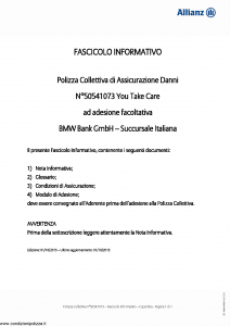 Allianz - Bmw 50541073 You Take Care - Modello ad180 Edizione 01-10-2015 [20P]