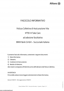 Allianz - Bmw 9514 Take Care - Modello ad180 Edizione 31-05-2015 [17P]