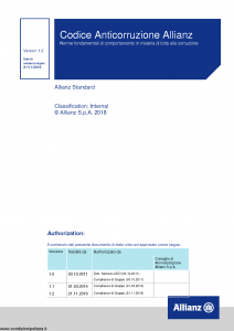 Allianz - Codice Anticorruzione Allianz - Modello 1.2 Edizione 21-11-2018 [10P]