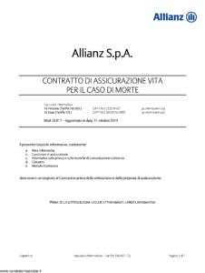 Allianz - Fascicolo Informativo Tariffa 16Vl01 E Tariffa 12L - Modello vl017 Edizione 31-10-2013 [24P]