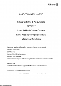 Allianz - Incendio Mutui Capitale Costante - Modello 62590977 Edizione 25-05-2018 [15P]