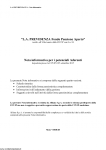 Allianz - L.A. Previdenza Fondo Pensione Aperto Nota Informativa - Modello vi038-20 Edizione 31-12-2014 [46P]