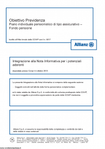 Allianz - Obiettivo Previdenza Integrazione Alla Nota Informativa - Modello rv8001 Edizione 01-2013 [4P]