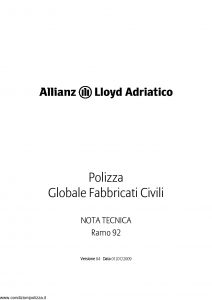 Allianz - Polizza Globale Fabbricati Civili Nota Tecnica Ramo 92 - Modello 04 Edizione 07-2009 [40P]
