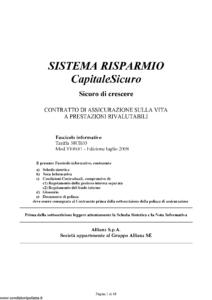 Allianz - Sistema Risparmio Capitalesicuro Tariffa 38Ur03 - Modello vi060-1 Edizione 07-2008 [44P] 