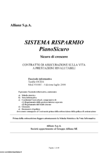 Allianz - Sistema Risparmio Piano Sicuro Sicuro Di Crescere Tariffa 03Ce01 - Modello vi058-1 Edizione 07-2008 [46P]