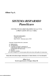 Allianz - Sistema Risparmio Piano Sicuro Tariffa 03Ce01 - Modello vi058 Edizione 03-2008 [46P]