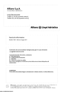 Allianz Lloyd Adriatico - Lovia Decrescente Tariffe 12-01-02 E 12U-01-02 - Modello 7380 Edizione 05-2011 [40P]