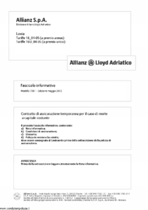 Allianz Lloyd Adriatico - Lovia Tariffe 16-04-05 E 16U-04-05 - Modello 7381 Edizione 05-2012 [28P] 