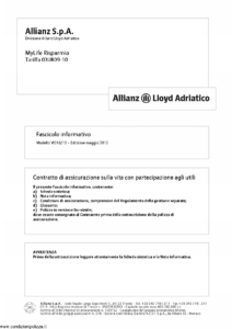 Allianz Lloyd Adriatico - Mylife Risparmio Tariffa 03Ur09-10 - Modello vi016-12 Edizione 05-2012 [28P] 