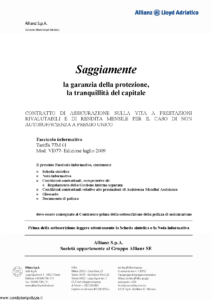 Allianz Lloyd Adriatico - Saggiamente Tariffa 77M01 - Modello vi077 Edizione 07-2009 [68P] 
