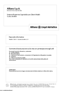 Allianz Lloyd Adriatico - Sistema Risparmio Capitalesicuro Clienti Fedeli Tariffa 38Ur04 - Modello 7384-cf Edizione 12-2011 [40P]