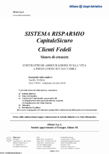 Allianz Lloyd Adriatico - Sistema Risparmio Capitalesicuro Tariffa 38Ur04 - Modello vi069 Edizione 10-2008 [44P] 