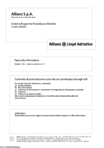 Allianz Lloyd Adriatico - Sistema Risparmio Pianosicuro Rendita Tariffa 36Ce01 - Modello 7393 Edizione 12-2011 [46P]