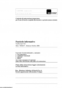 Allianz Ras - Cardine Decrescente Per Il Futuro Di Chi Ami Tariffa 4Ad-F-04 - Modello 7304d-f Edizione 10-2006 [27P]