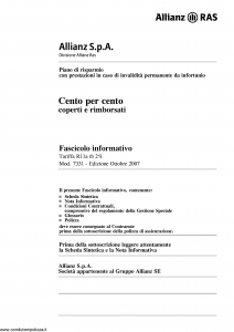 Allianz Ras - Cento Per Cento Coperti E Rimborsati Tariffa R11A-Tb - Modello 7331 Edizione 10-2007 [60P]