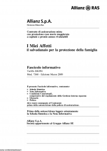 Allianz Ras - I Miei Affetti Il Salvadanaio Per La Protezione Della Famiglia Tariffa 20Ep01 - Modello 7360 Edizione 03-2009 [59P]