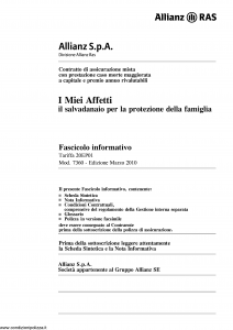 Allianz Ras - I Miei Affetti Il Salvadanaio Per La Protezione Della Famiglia Tariffa 20Ep01 - Modello 7360 Edizione 03-2010 [74P]