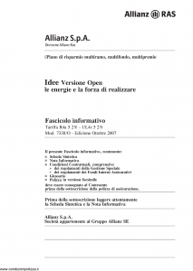 Allianz Ras - Idee Versione Open Le Energie E La Forza Di Realizzare Tariffa R4A-5 - Modello 7338-o Edizione 10-2007 [138P]