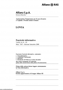 Allianz Ras - Lovia Fascicolo Informativo Tariffa 16_01-02 - Modello 7363 Edizione 09-2008 [38P]