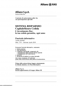 Allianz Ras - Sistema Risparmio Capitale Sicuro Cedola Tariffa 38Ur07 - Modello 7371 Edizione 04-2010 [68P]