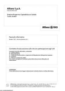 Allianz Ras - Sistema Risparmio Capitale Sicuro Cedola Tariffa 38Ur07 - Modello 7385 Edizione 12-2011 [36P]