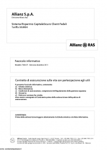 Allianz Ras - Sistema Risparmio Capitale Sicuro Clienti Fedeli Tariffa 38Ur04 - Modello 7384-cf Edizione 12-2011 [36P]