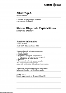 Allianz Ras - Sistema Risparmio Capitale Sicuro Sicuro Di Crescere Tariffa 38Ur05 - Modello 7369 Edizione 03-2010 [68P]