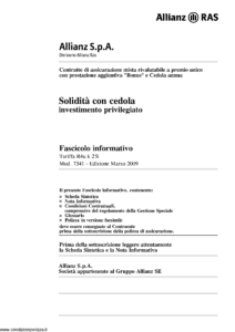 Allianz Ras - Solidita' Con Cedola Tariffa R4U-K-2 - Modello 7341 Edizione 03-2009 [62P] 