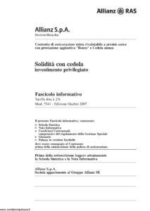 Allianz Ras - Solidita' Con Cedola Tariffa R4U-K-2 - Modello 7341 Edizione 10-2007 [62P] 