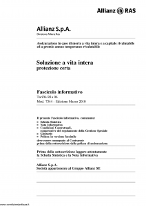 Allianz Ras - Soluzione A Vita Intera Protezione Certa Tariffa R1A-06 - Modello 7344 Edizione 03-2010 [68P]