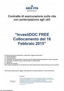 Arca Vita - Investidoc Free Collocamento 16-02-2015 - Modello nd Edizione 31-05-2015 [40P]