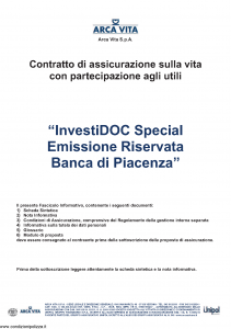 Arca Vita - Investidoc Special Emissione Riservata Banca Di Piacenza - Modello nd Edizione 31-12-2011 [40P]