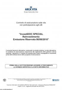Arca Vita - Investidoc Special Reinvestimento - Modello nd Edizione 06-08-2010 [35P]
