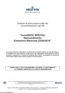 Arca Vita - Investidoc Special Reinvestimento - Modello nd Edizione 23-04-2010 [35P]