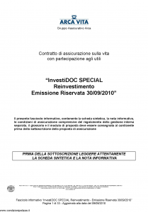 Arca Vita - Investidoc Special Reinvestimento - Modello nd Edizione 30-09-2010 [35P]