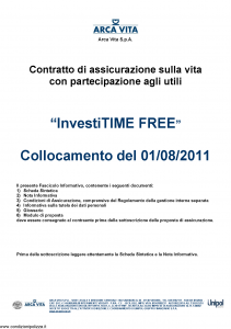 Arca Vita - Investitime Free - Modello nd Edizione 01-08-2011 [36P]