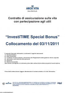 Arca Vita - Investitime Special Bonus - Modello nd Edizione 03-11-2011 [38P]