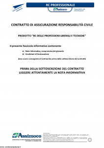 Assimoco - Rc Delle Professioni Liberali E Tecniche - Modello d-375-cg-01 Edizione 05-2016 [22P]