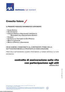 Axa - Crescita Valore Contratto Di Assicurazione Sulla Vita - Modello 4666 Edizione 31-05-2012 [40P]