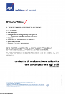 Axa - Crescita Valore Contratto Di Assicurazione Sulla Vita - Modello 4770 Edizione 09-2011 [37P]