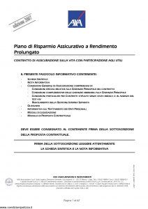 Axa - Piano Di Risparmio Assicurativo A Rendimento Prolungato - Modello 4523 Edizione 31-03-2007 [62P]