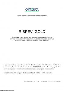 Cattolica - Rispevi Gold Assicurazione Caso Morte - Modello rsvg-28 Edizione 16-03-2009 [35P]