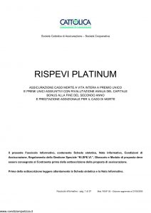 Cattolica - Rispevi Platinum Assicurazione Caso Morte - Modello rsvg-28 Edizione 27-05-2009 [37P]