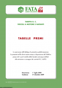 Fata - Tariffa Rc Veicoli A Motore E Natanti Tabelle Premi - Modello 40-532 Edizione 07-2009 [34P]