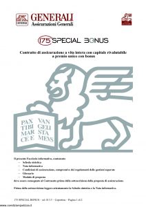 Generali - 175 Special Bonus Contratto Di Assicurazione A Vita Intera - Modello gv175sb Edizione 01-2013 [36P]